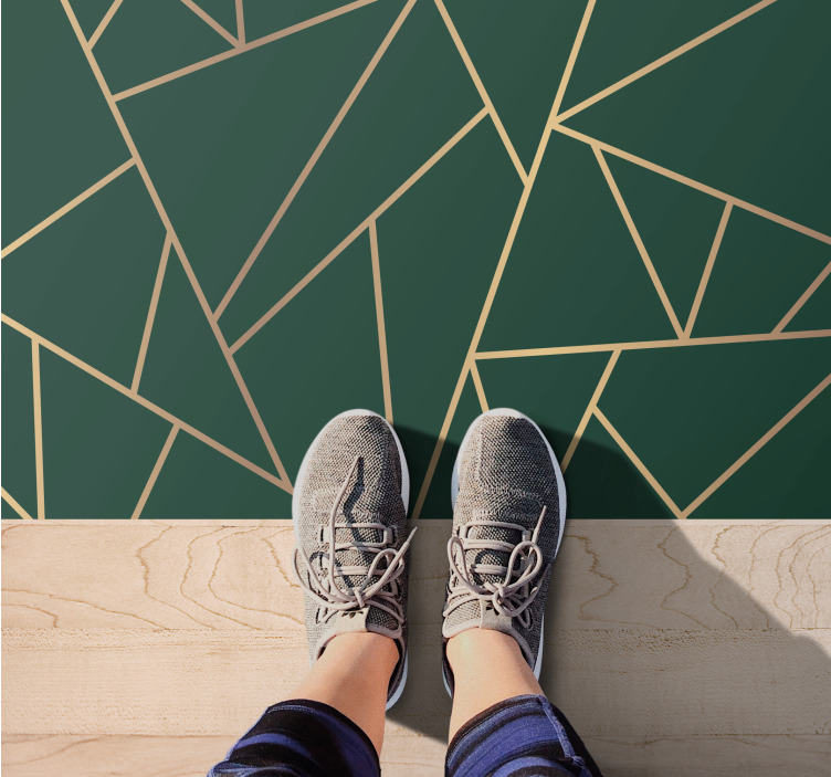 Golden lines bottle green background modern rug - TenStickers