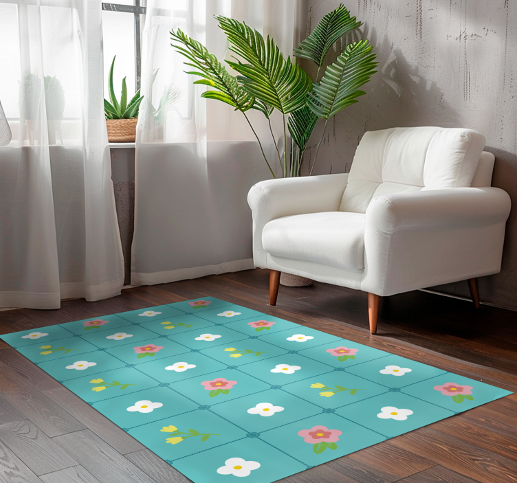 Floral Tile Pattern flower vinyl rug - TenStickers