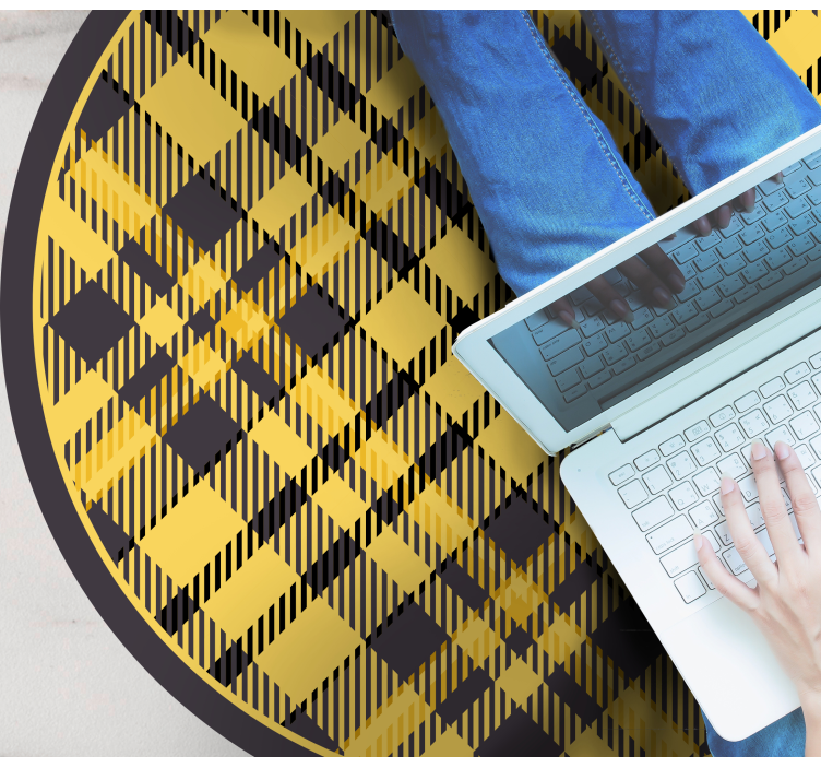 Gray and yellow patterned squares circular rug - TenStickers