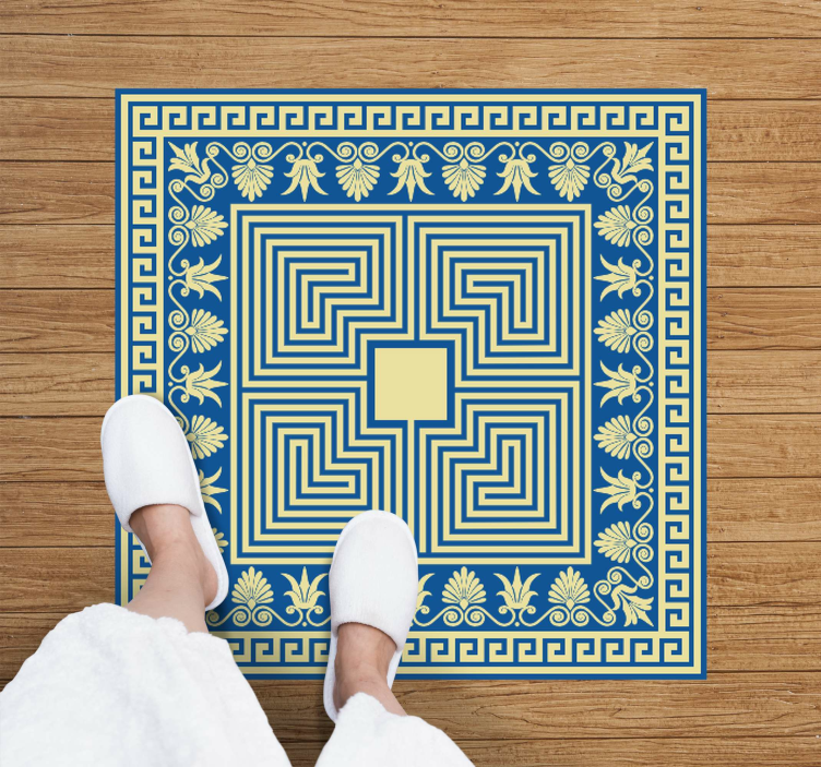 Greek Blue Tile vintage vinyl rug - TenStickers