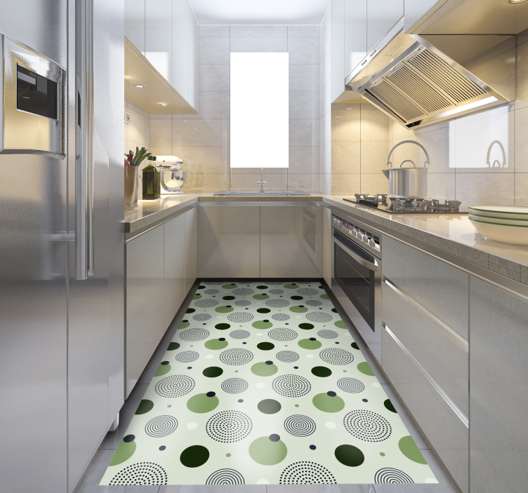 Green and black geometric pattern kitchen floor - TenStickers