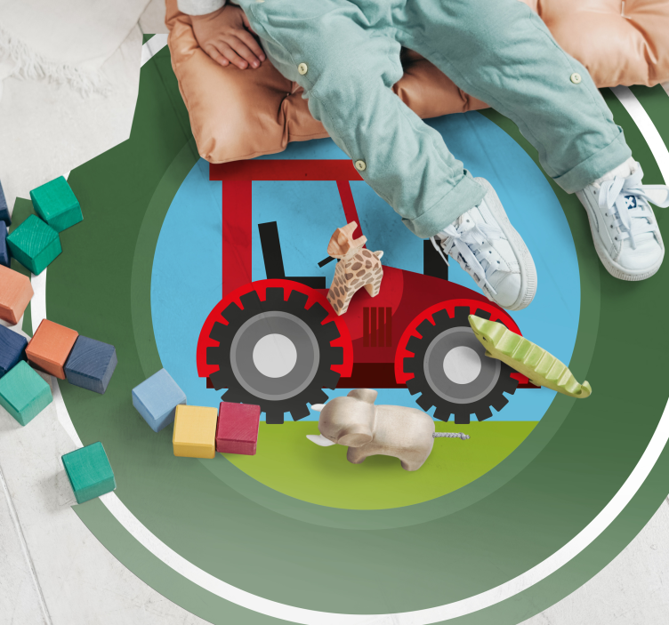Green circle tractor kids vinyl rug - TenStickers