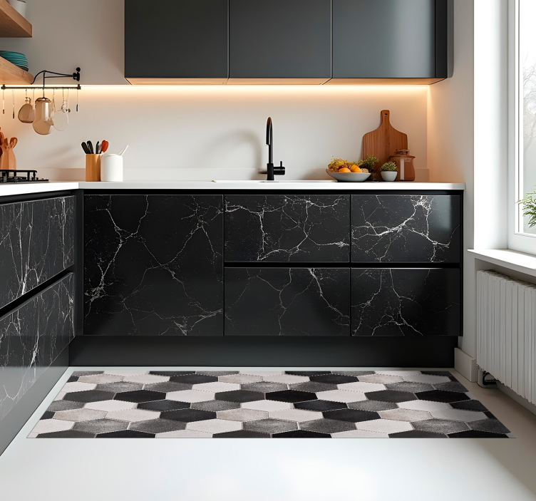 Grey hexagons kitchen vinyl rug - TenStickers