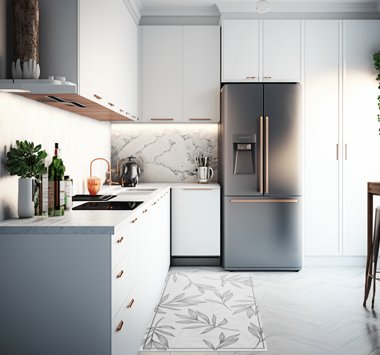 Grey leaves on white background vinyl rug - TenStickers