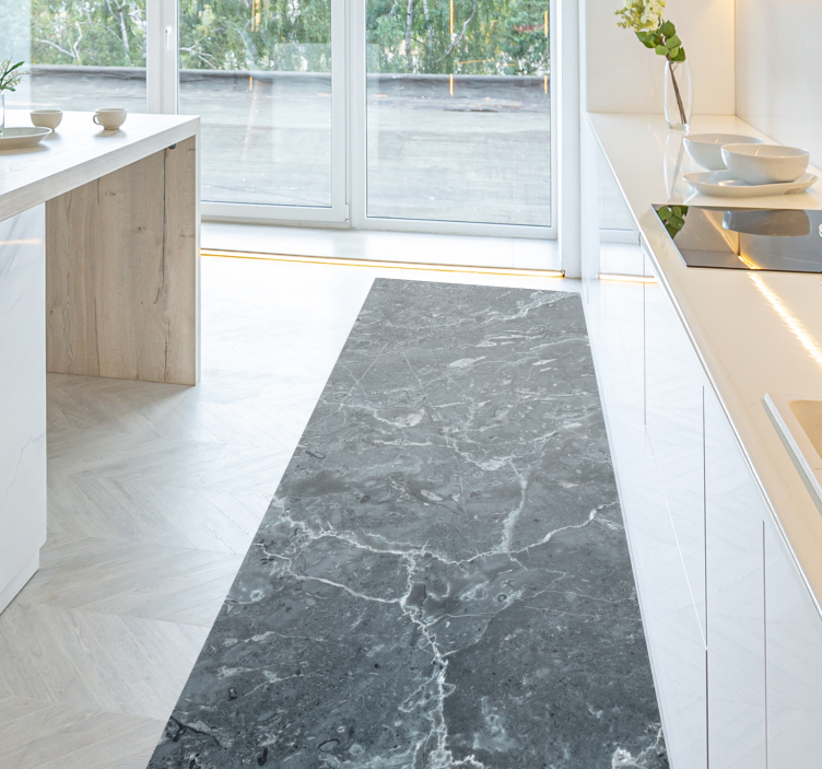 Grey marble texture kitchen vinyl rug - TenStickers