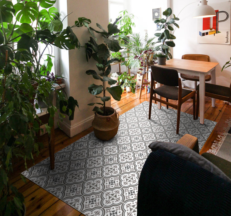 grey tiles and flowers tile carpet - TenStickers