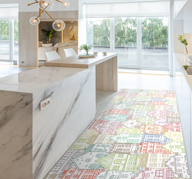 Hand-drawn houses pattern kitchen vinyl rug - TenStickers