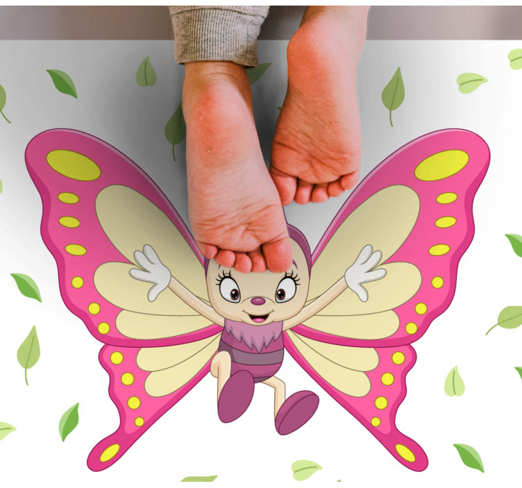 Happy baby butterfly illustration animal rug - TenStickers