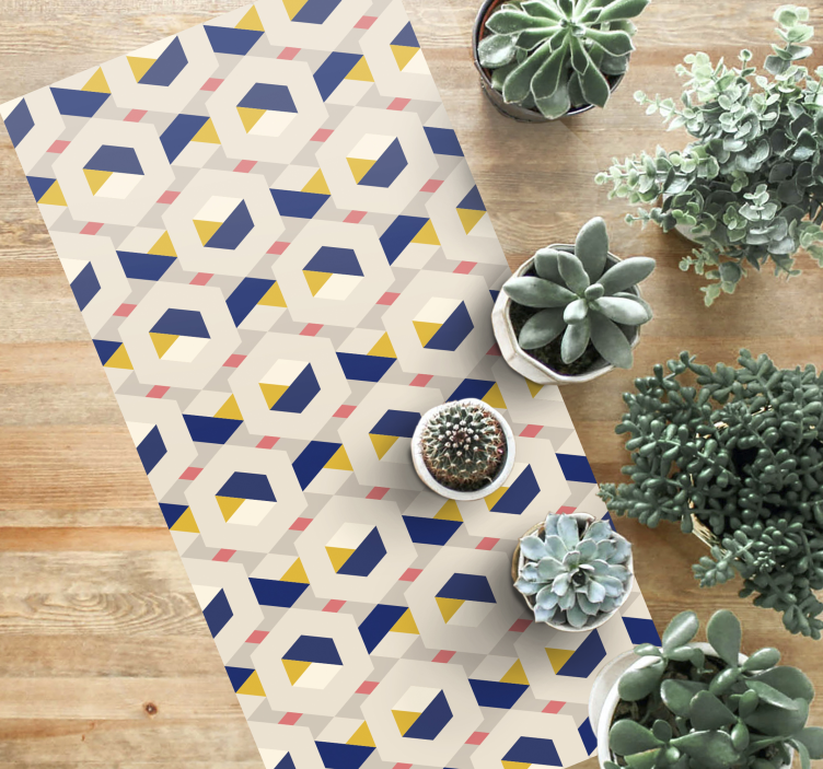 Hexagonal geometric motif modern vinyl rug - TenStickers
