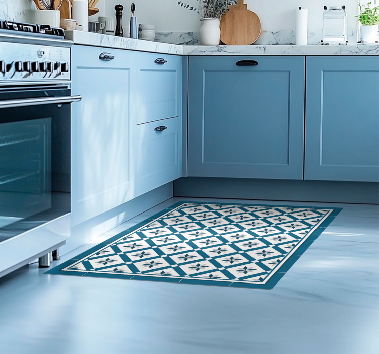 Hydraulic Blue kitchen vinyl rug - TenStickers