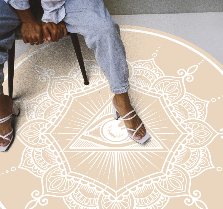 All-seeing beige eye mandala vinyl rug - TenStickers