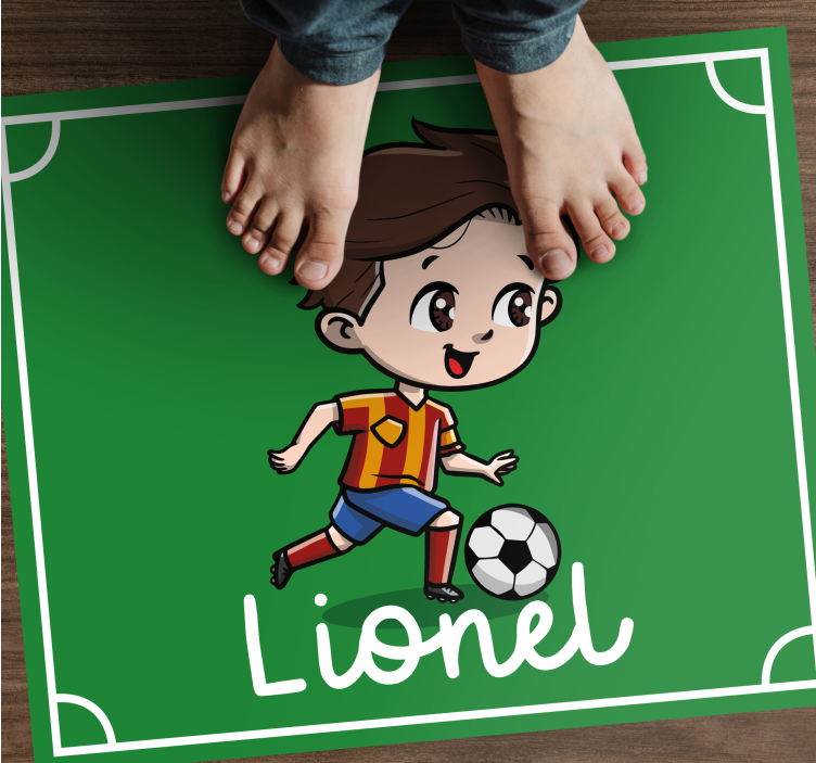 Kid football player with name personalised mat - TenStickers