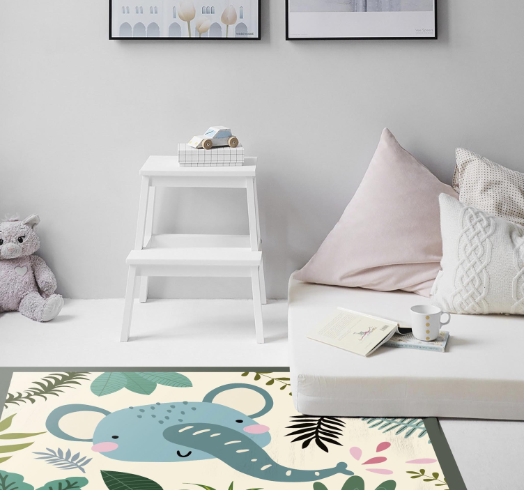 Kids happy elephant and plants kids vinyl rug - TenStickers