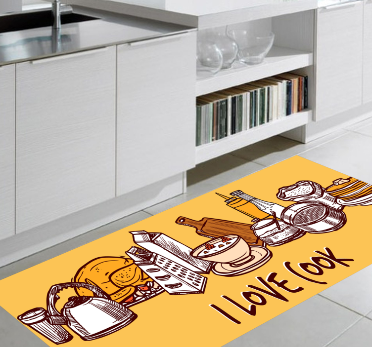 Kitchen text with utensils custom rug - TenStickers
