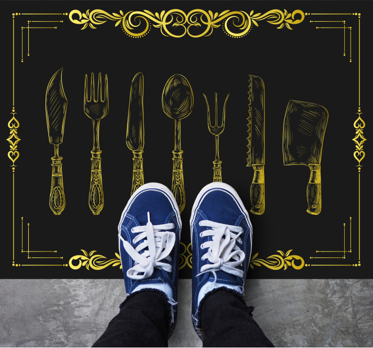 Kitchen vinyl rug with kitchen utensils design - TenStickers