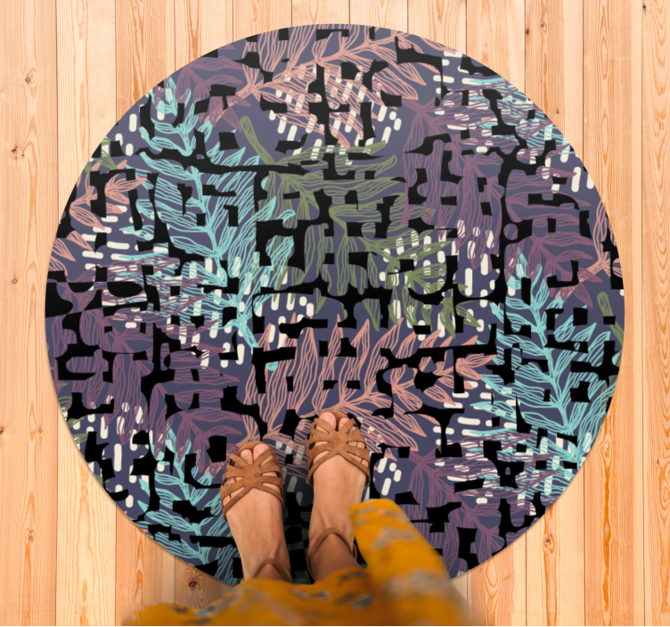 Leafy botanical elements flower vinyl rug - TenStickers