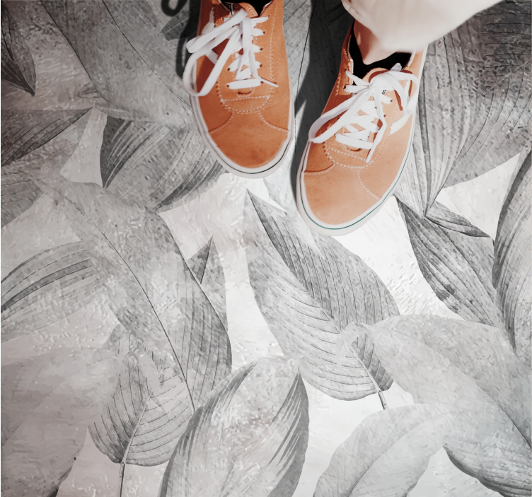 Leafy monochrome pattern flower vinyl rug - TenStickers