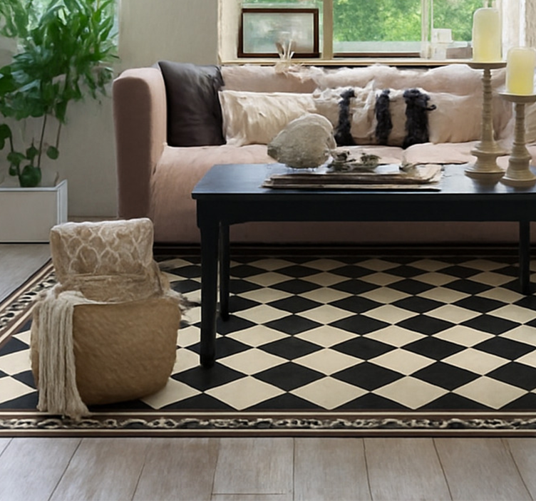 Living room vinyl rug black checkerboard design - TenStickers