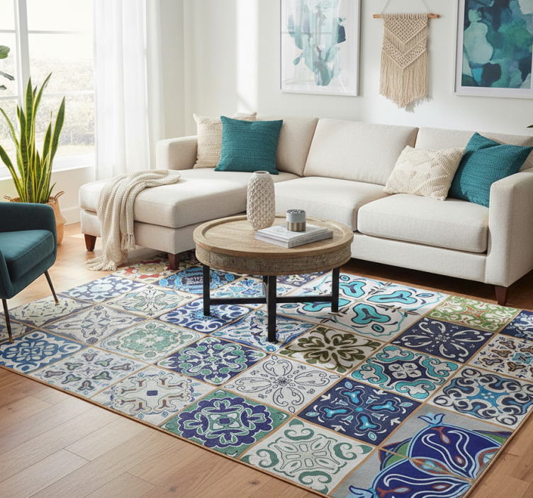 Living room vinyl rug mediterranean mosaic mat - TenStickers