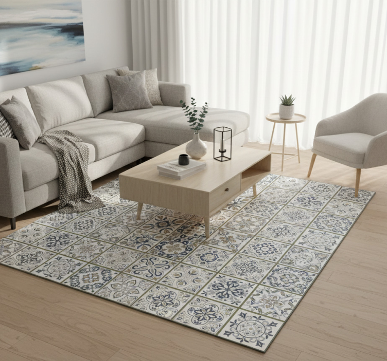 Living room vinyl rug moroccan tile design - TenStickers