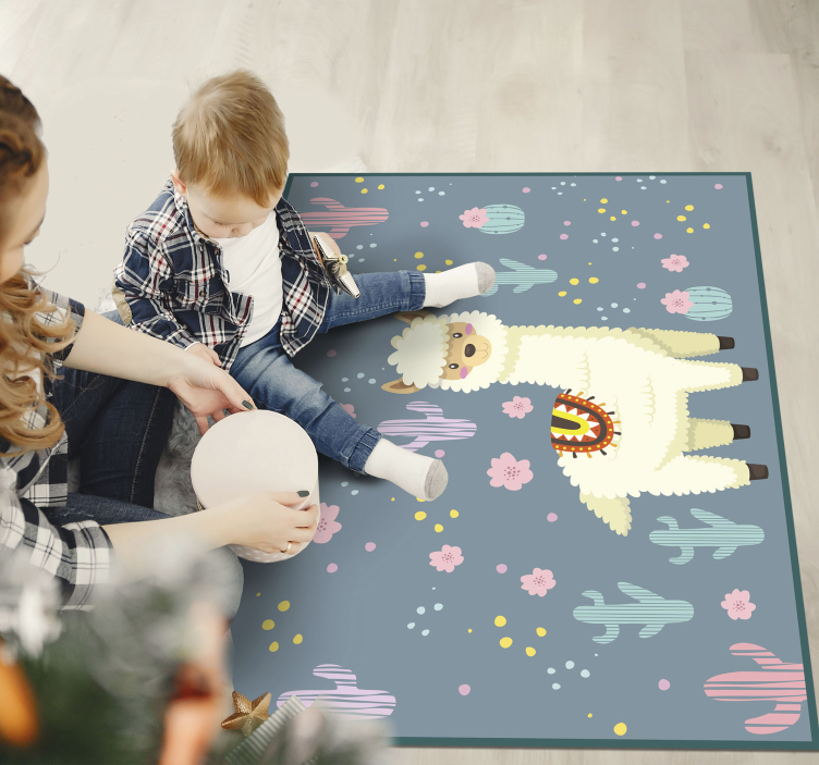 Llama Playtime kids vinyl rug - TenStickers