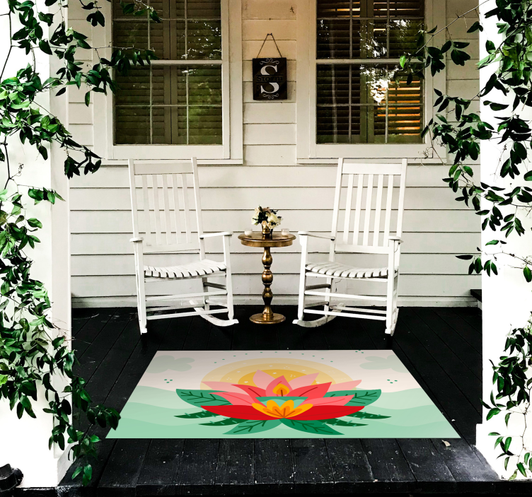 Lotus Blossom Illustration flower vinyl rug - TenStickers