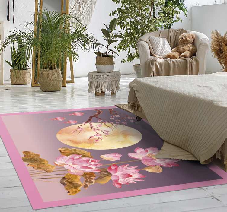 Lotus night scene floral rug - TenStickers