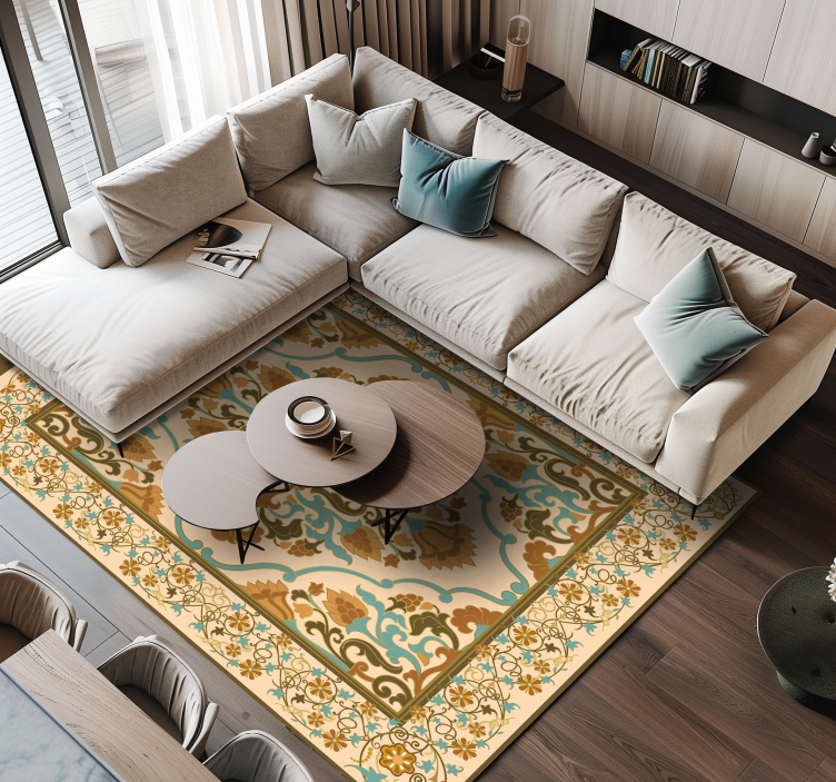 Mandala beige design dining room rug - TenStickers