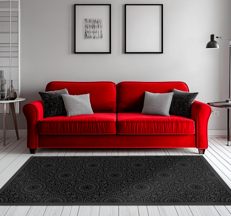 Mandala flowers  black vinyl rug - TenStickers