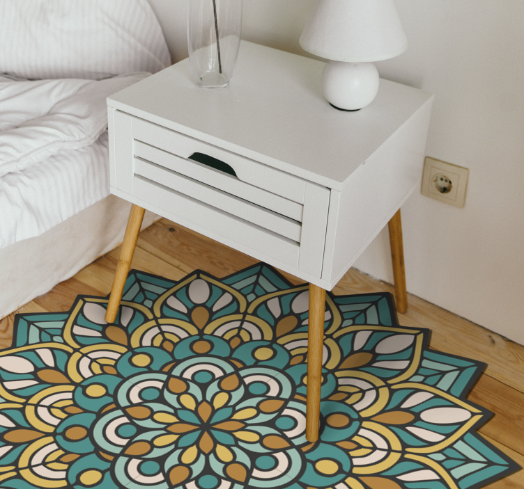 Mandala green and orange mandala vinyl rug - TenStickers
