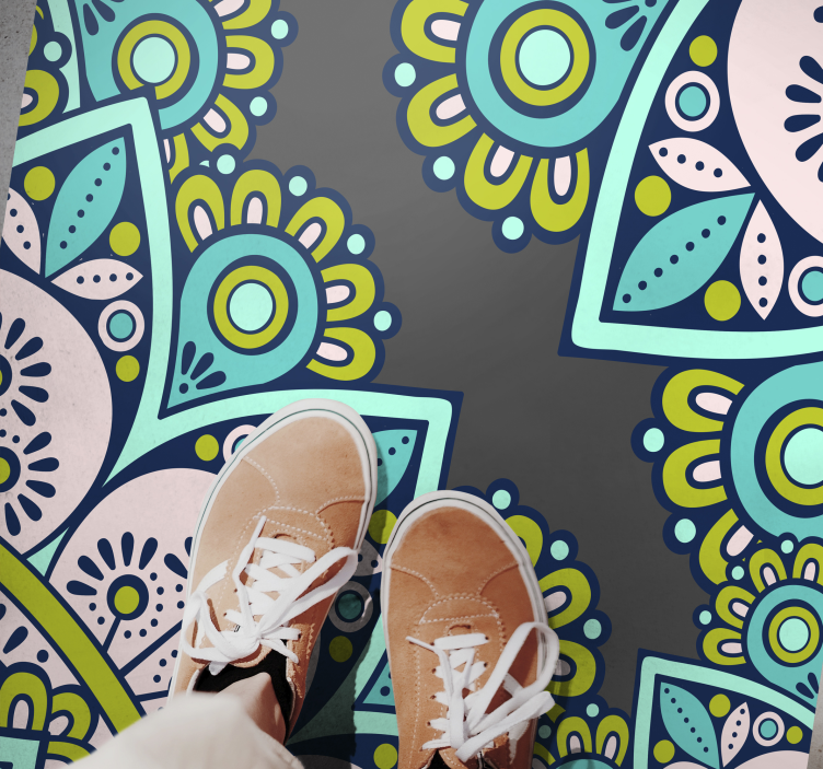 Mandala vinyl rug with lively floral design - TenStickers