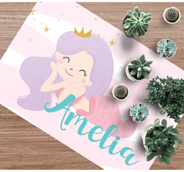 Mermaid princess name kids vinyl rug - TenStickers