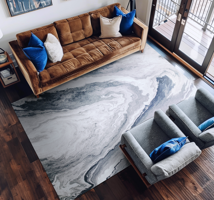 Minimalist blue & grey marble vinyl rug - TenStickers