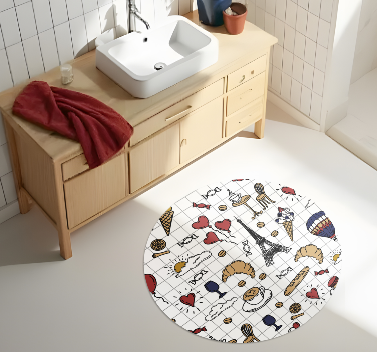 Minimalistic Paris design bathroom vinyl rug - TenStickers