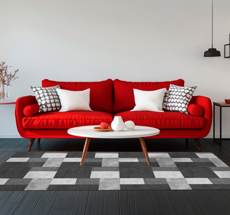 Modern squares design black vinyl rug - TenStickers