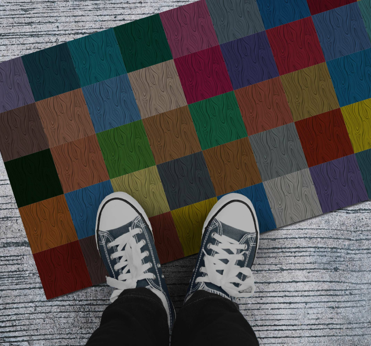 Multicolor Checkerboard wood vinyl rug - TenStickers