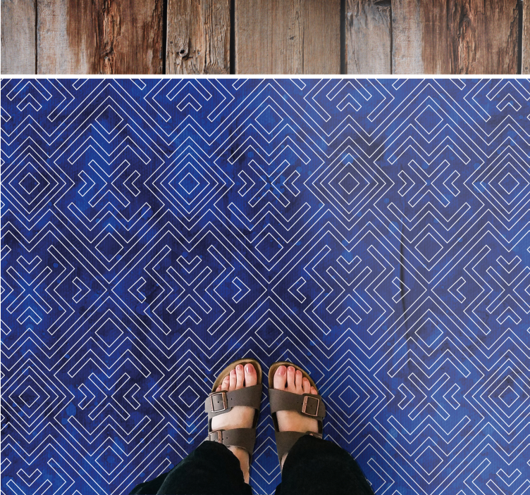 Navy tribal design geometric vinyl rug - TenStickers