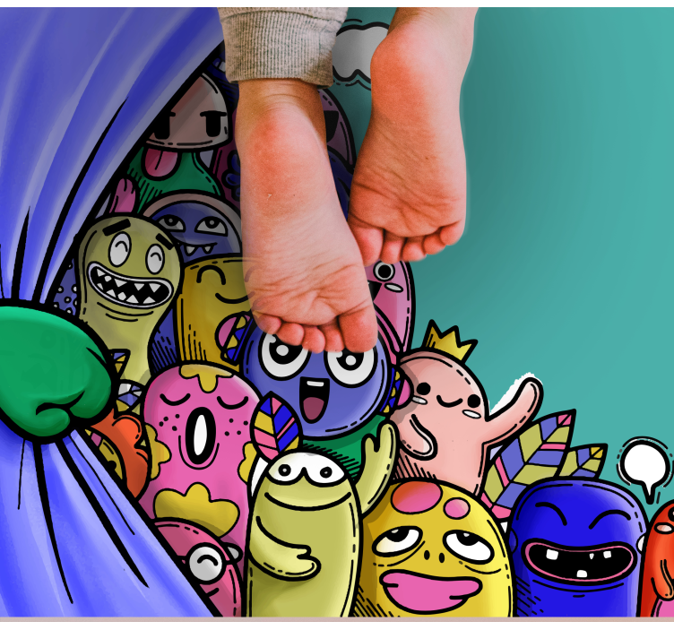 opening curtain with funny monsters bedroom rug - TenStickers