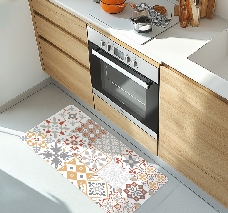 Orange mosaic kitchen vinyl rug - TenStickers