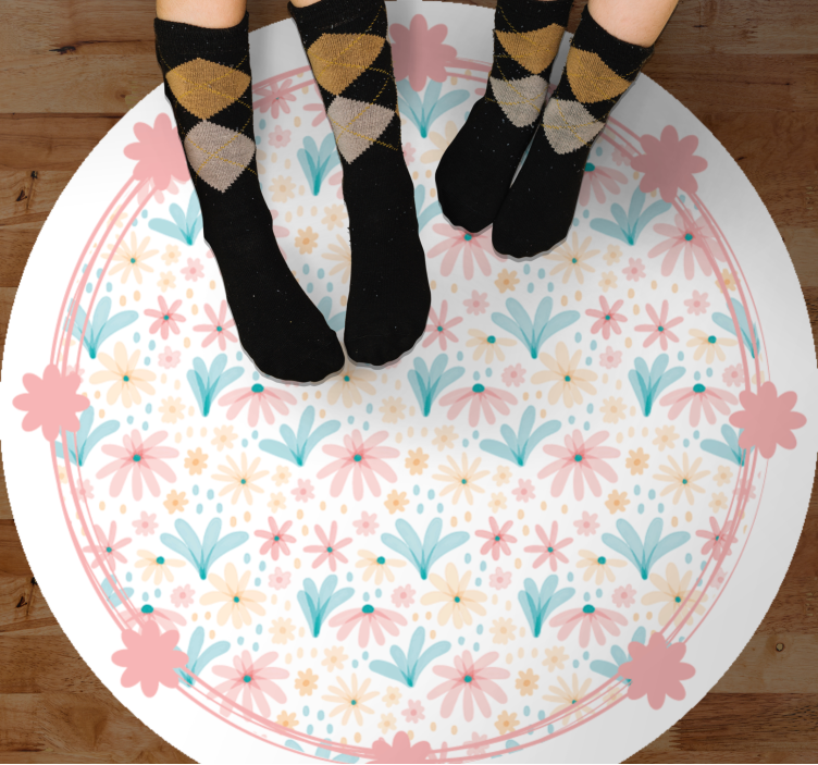 Pastel color flower pattern circular rug - TenStickers