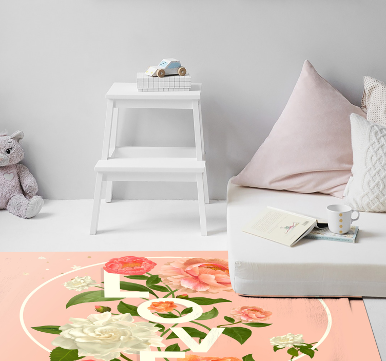 Peony Love text floral rug - TenStickers