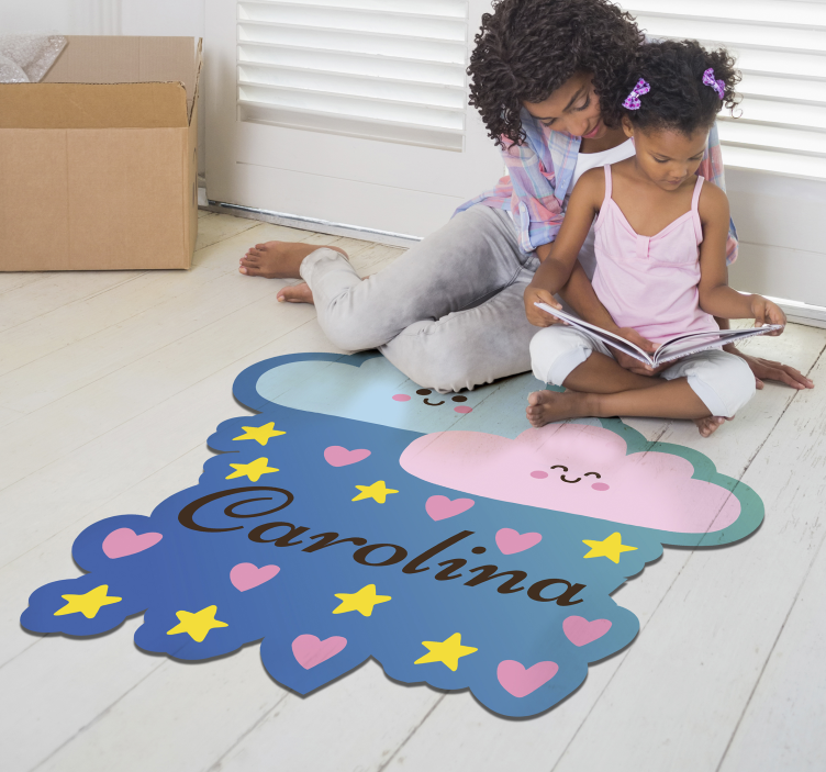 personalizable clouds and stars vinyl rug - TenStickers