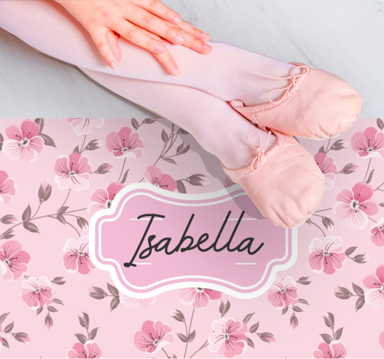 Pink floral design with name teenager vinyl rug - TenStickers