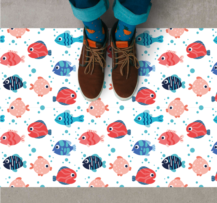 Pink and blue fishes kids vinyl rug - TenStickers