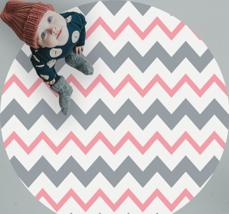 Pink and gray zig zag lines circular rug - TenStickers