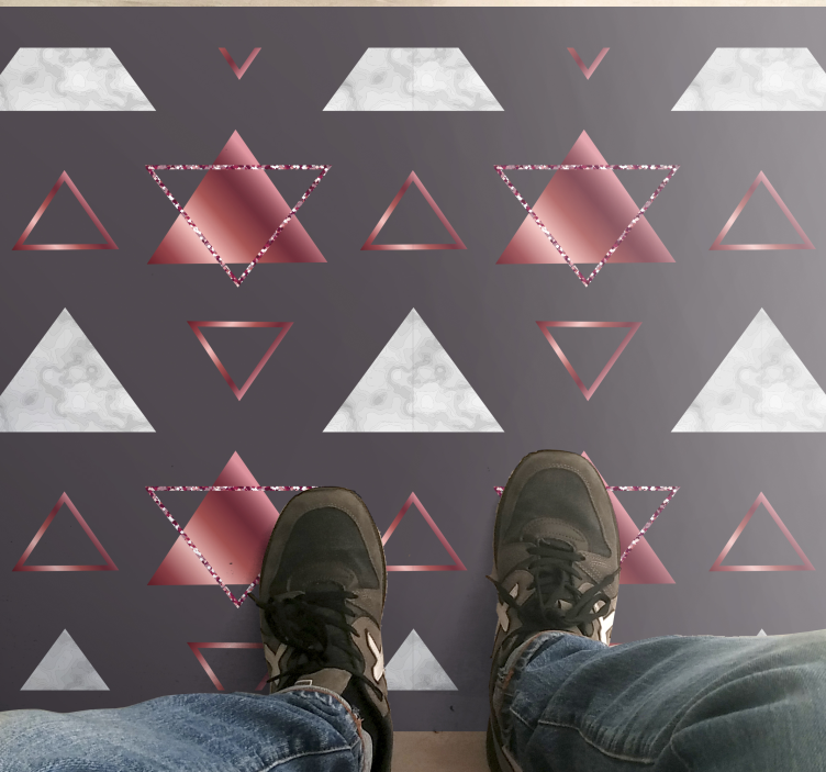 Pink and grey triangles geometric vinyl rug - TenStickers