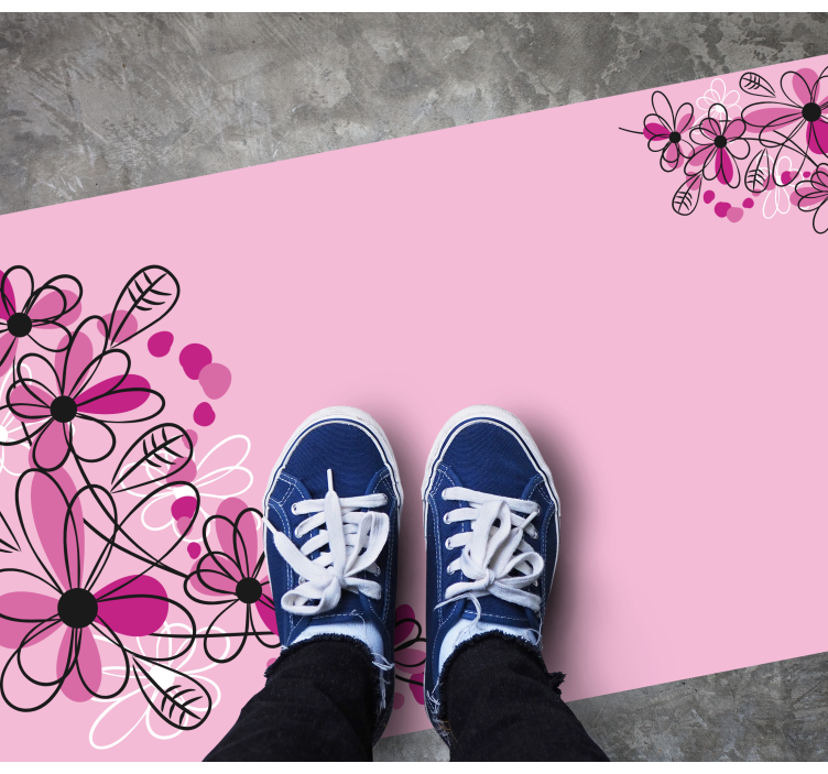 Pink hand drawn floral rug - TenStickers