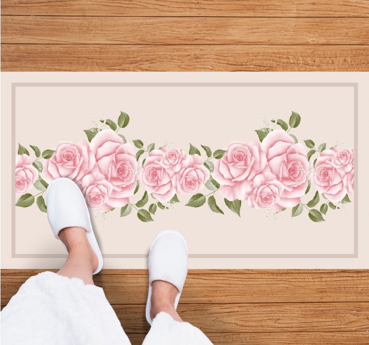 PINK ROSE BORDER flower vinyl rug - TenStickers