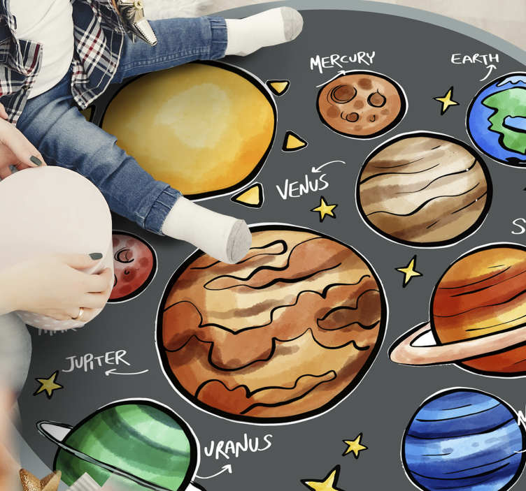Planets and names kids vinyl rug - TenStickers