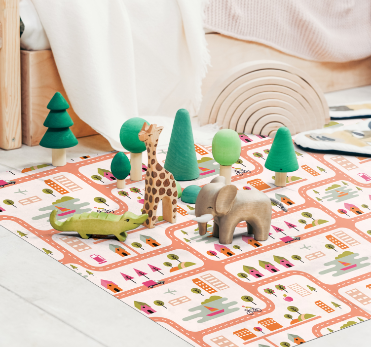 Playful Town Map road vinyl rug - TenStickers